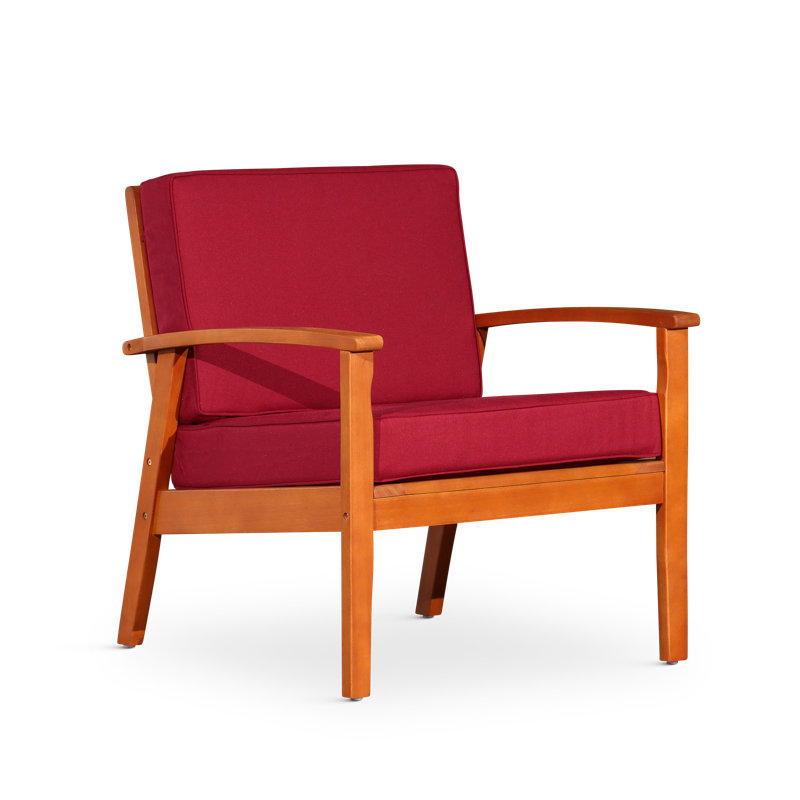 Chaise longue avec coussins moelleux Andrusia, Coussin bourgogne / finition naturelle