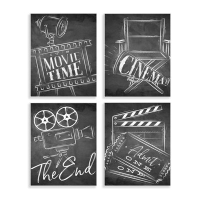 Chalkboard Movie Theater Phrases 4 Piece Wall Plaque Art Set, design by Kim Allen