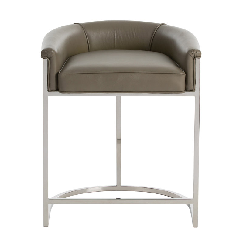 Calvin Upholstered Counter Stool with Metal Frame, Counter Stool (25" Seat Height), Silver, Brown
