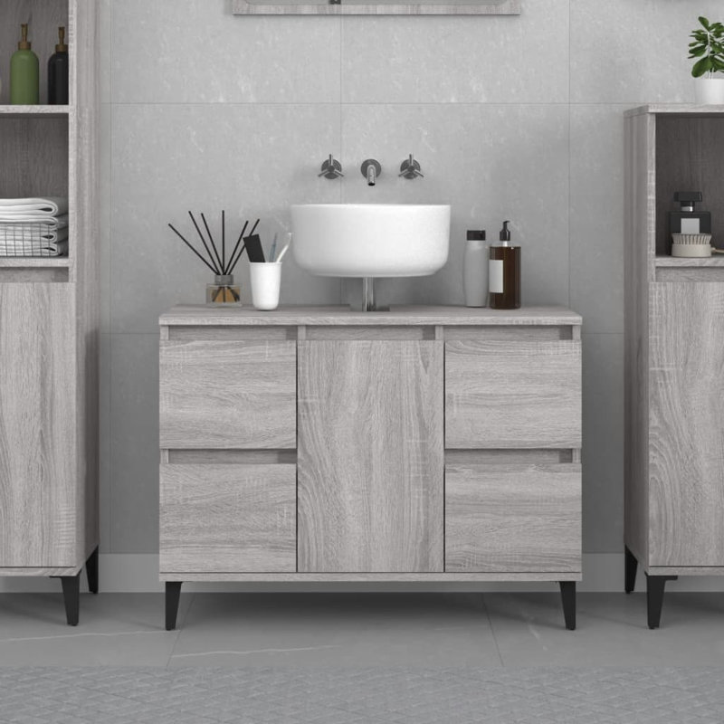 Tonsina Freestanding Bathroom Cabinet, Grey Sonoma/Black