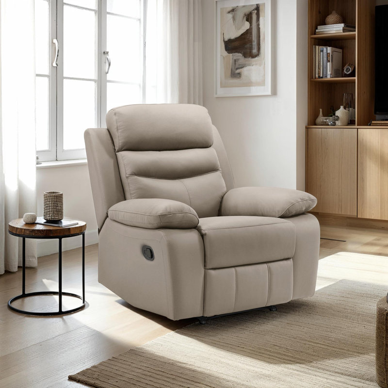 Kaniel 41" Modern & Contemporary Top Grain Leather Reclining Chair with Tab Pull Reclining Motion & Metal Reinforced Seat