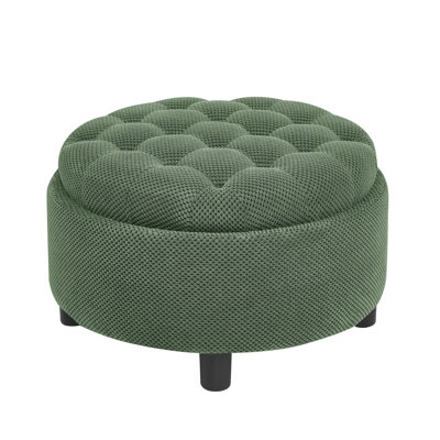 Pouf de rangement rond double face, tissu capitonné, siège rabattable – Table basse et repose-pieds multifonctionnels, solution gain de place pour la maison