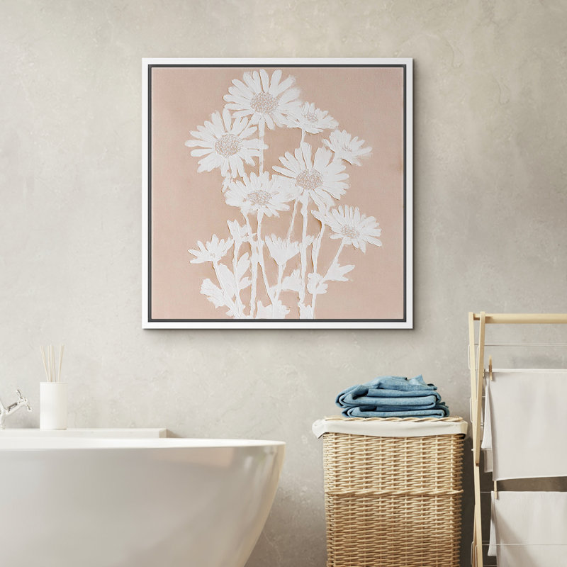 «White Daisy» sur fond de rosé blanc, impression sur toile encadrée, H 16 po x l 16 po x P 1,5 po, Blanc