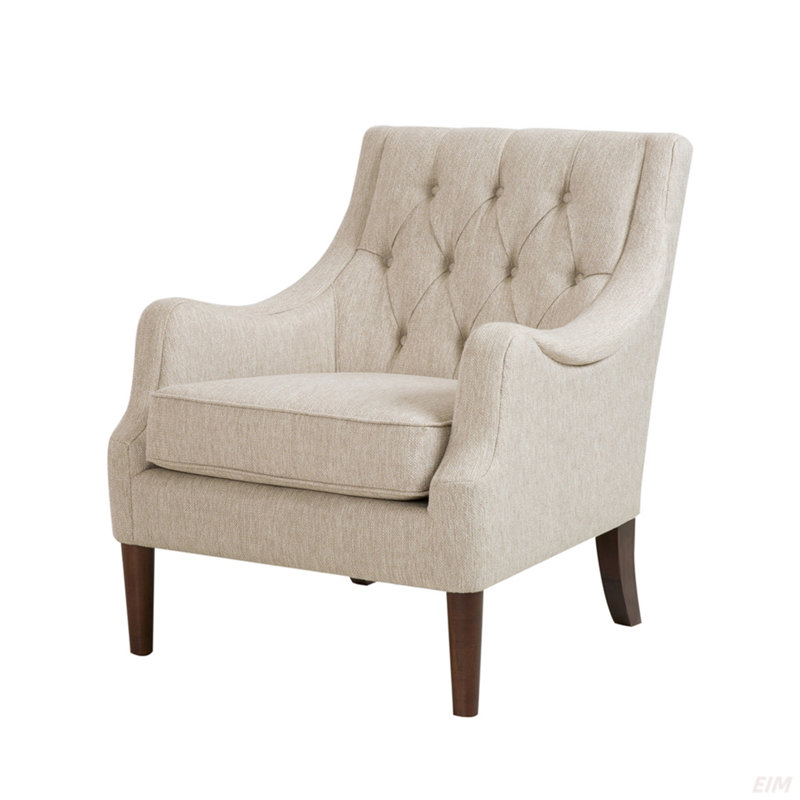 Upholstery Button-Tufted Accent Chair, Comfy Chair, Light Beige