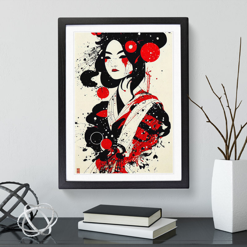 Graffiti Geisha - Single Picture Frame Painting, 64cm H x 46cm W x 2cm D, Black