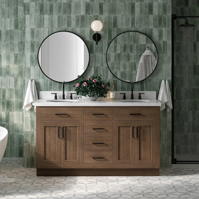 Tidworth Solid Wood Double Bathroom Vanity with 1.5'' White Quartz Top