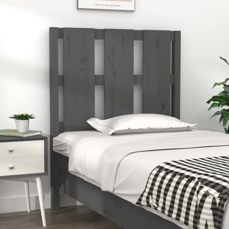 17 Stories Bed Headboard Solid Wood Pine, 80.5 x 100 cm, Grey