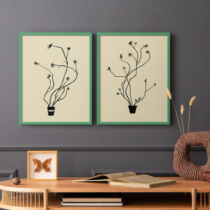 Spring Sprig Vase I-Premium Framed Print -Ready to Hang - No Nails Required - No Nails Required, 11" H x 18" W, Gray