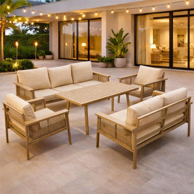 7 Seater Aluminium Rattan Garden Sofa Set with Table and Cushions for Patio and Outdoor Living