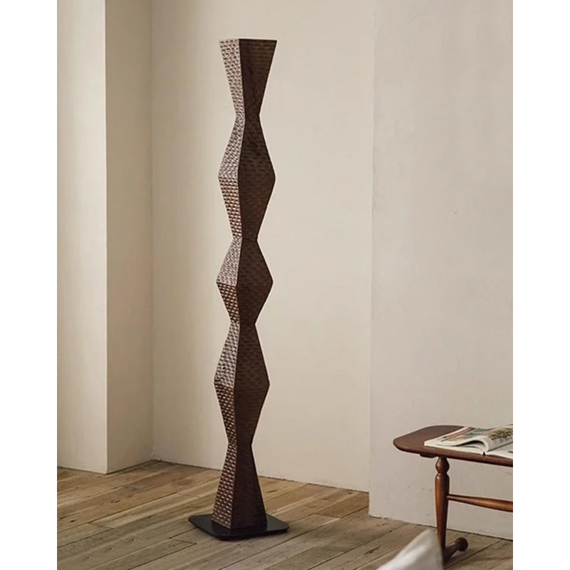Twisted Rhombus Textured Solid Wood Floor Sculpture With Flat Base