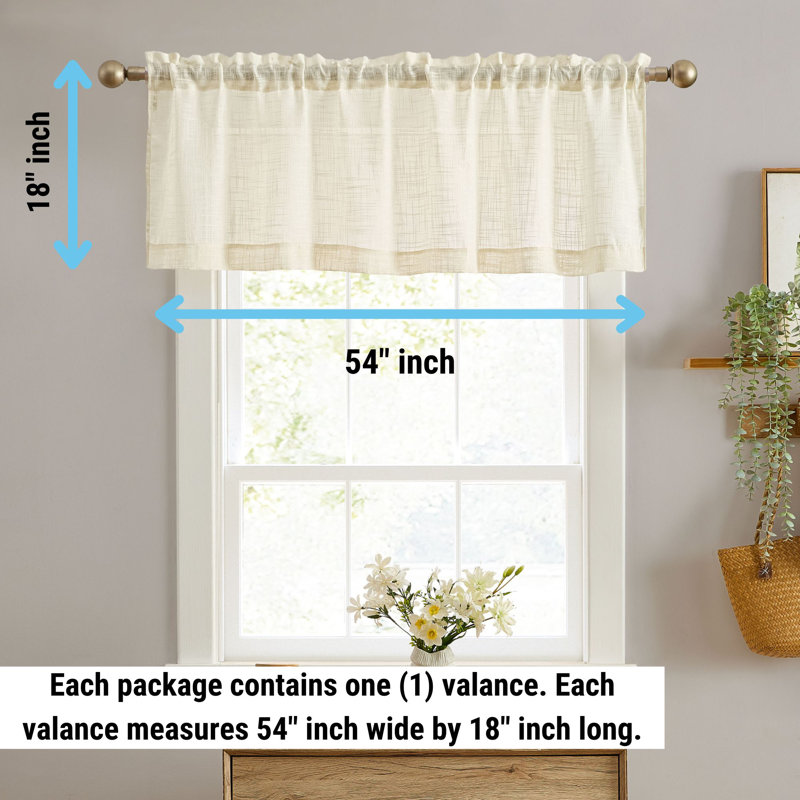 Galiena Faux Linen Textured Semi Sheer Rod Pocket Curtain Valance Topper for Kitchen & Bathroom, Beige
