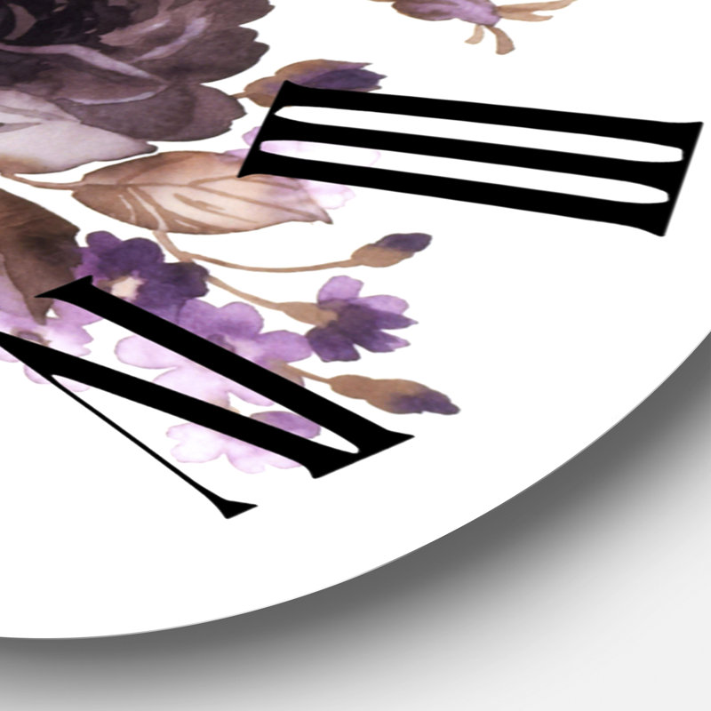 Horloge murale traditionnelle mauve à fleurs rétro avec feuilles brunes, Grand