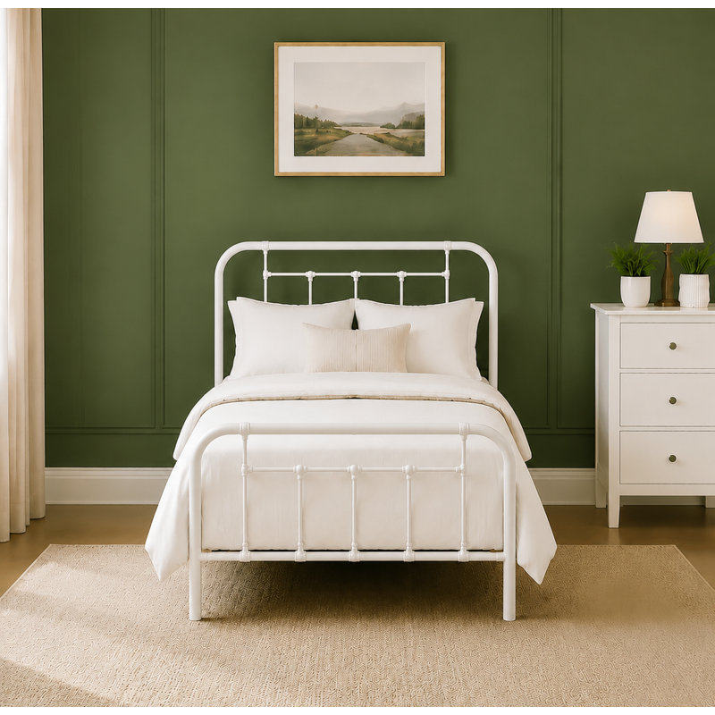 Lit plateforme en métal Nelya, Simple, Blanc