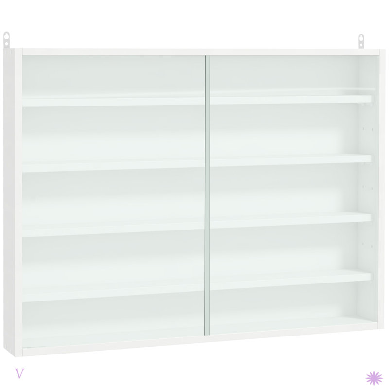 Vitrine à 5 niveaux, vitrine en verre avec 2 portes et tablettes réglables, Blanc