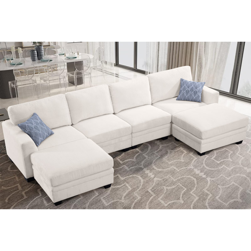 Canapé modulaire en U Kescha, Velours côtelé beige