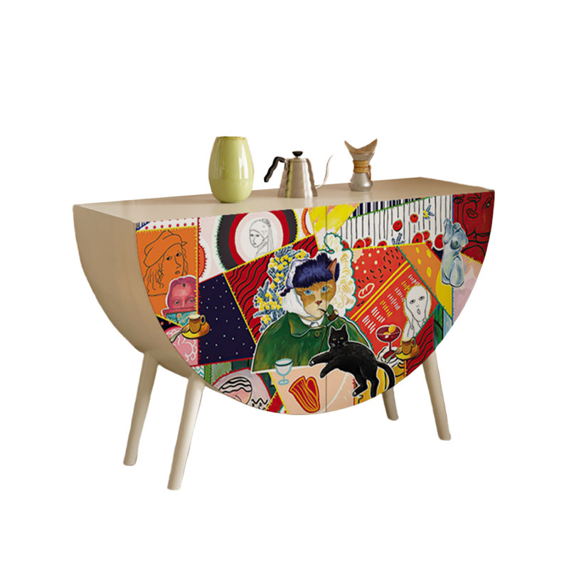 Buffet rétro en demi-lune, Blanc / multicolore