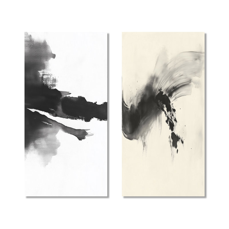 Abstract Flowing Ink Wash – Black Contemporary 2 Piece Metal Wall Decor Prints, 32" H x 32" W