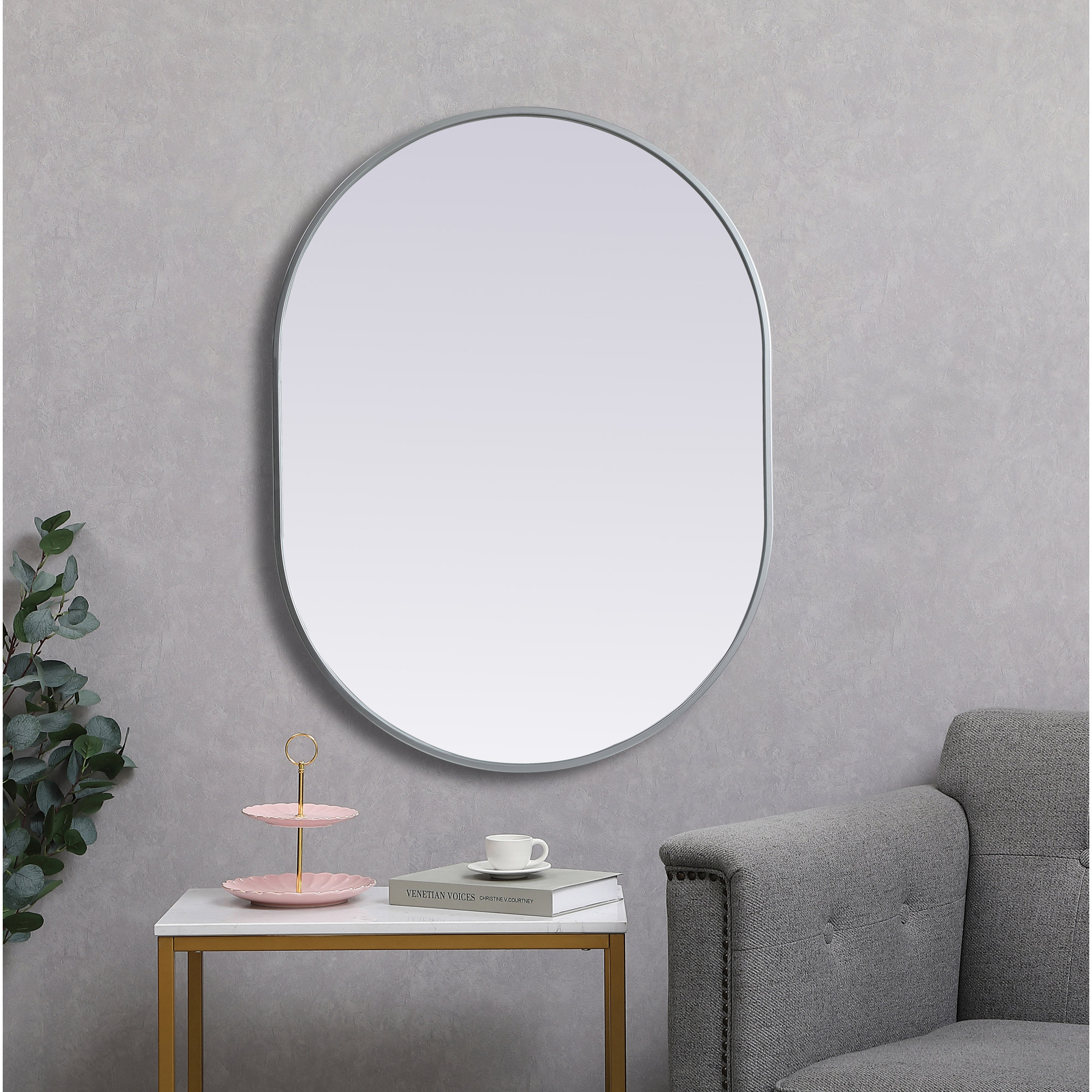 Sabine Metal Pill Wall Mirror, 36" x 27", Silver