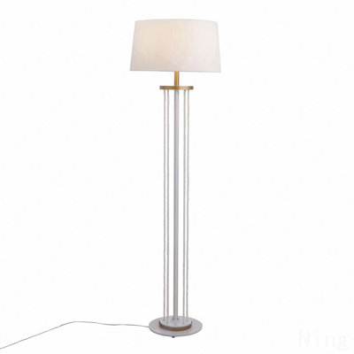 Contemporary Floor Lamp In Natural Wood, White Metal, And White Rope Accent By Lumisource