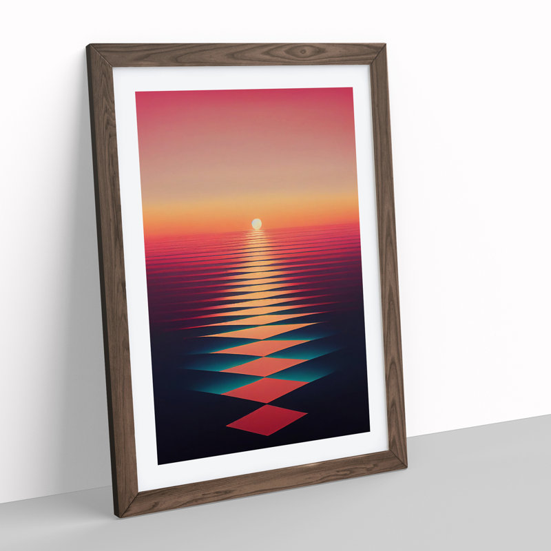 Boundless Abstract Ocean Sunset - Single Picture Frame Print, 46cm H x 34cm W x 2cm D, Walnut