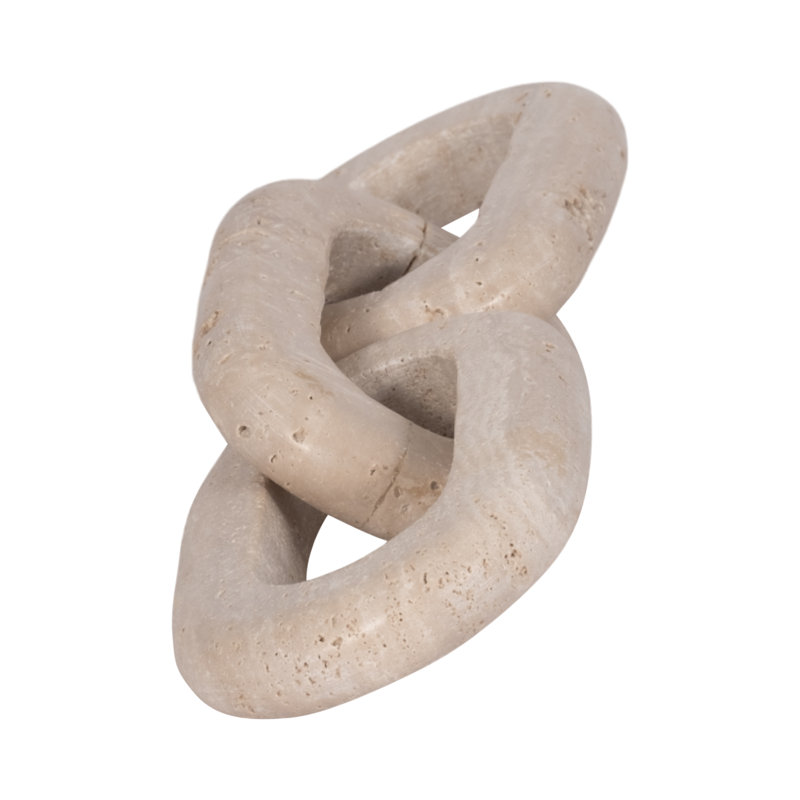 Decorative Object Stone Travertine Chain Link Accent Glam Style for Home Office Bedroom Living Room Decor - 2" Tan