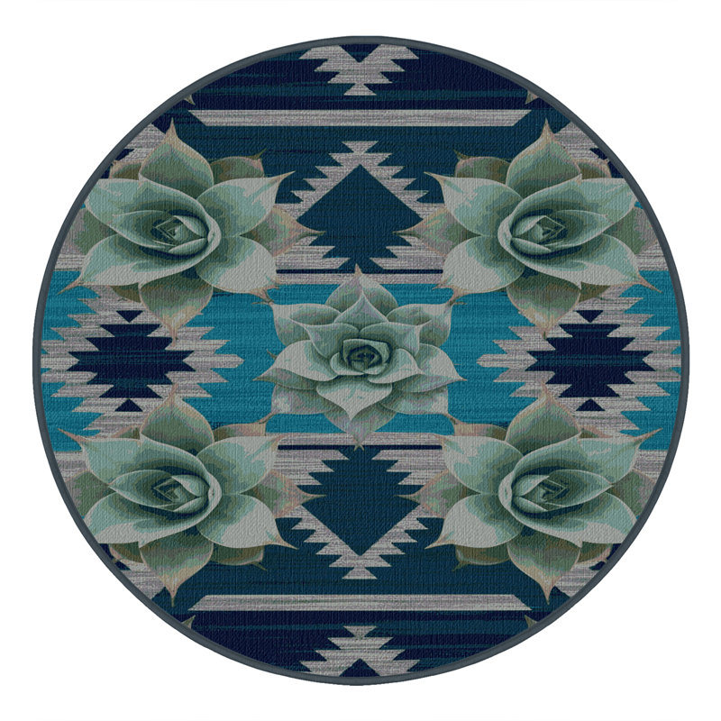 Washable Agave Plant Southwestern Area Rug, Round 4'