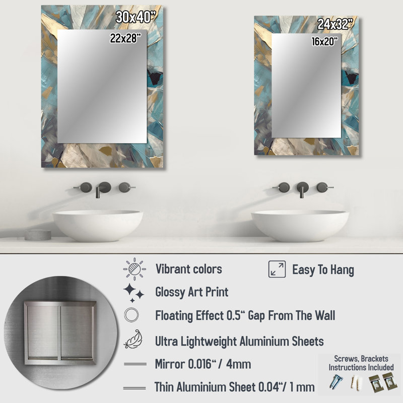 «Blue Gold Transcendent Liquide I» - miroir mural en marbre, 32 po x 24 po