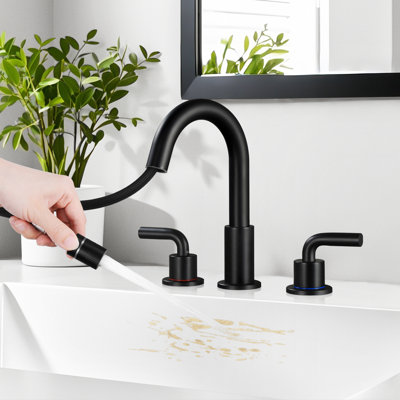 Robinet de lavabo de salle de bain chromé 8 trous 3 trous à 2 poignées avec bonde escamotable