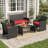 4-Piece All-Weather Patio Conversation Furniture Set, 3 Upholstered Seats With Removable Washable Cushions, 1 Side Table With Scratch-Resistant Tempered Glass Tabletop-184794951
