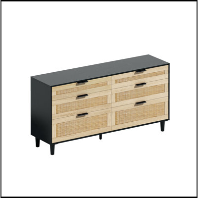 Rattan Dresser With Drawers, 6 Drawer Dresser For Bedroom, Clothes Storage Cabinet For Bedroom, Metal Handle&Wood Legs For Hallway, Living Room, Bedroom