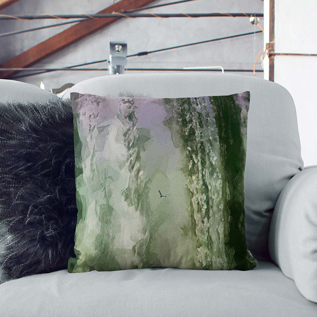 Bird Flying by the Waterfall in Abstract Cushion with Filling