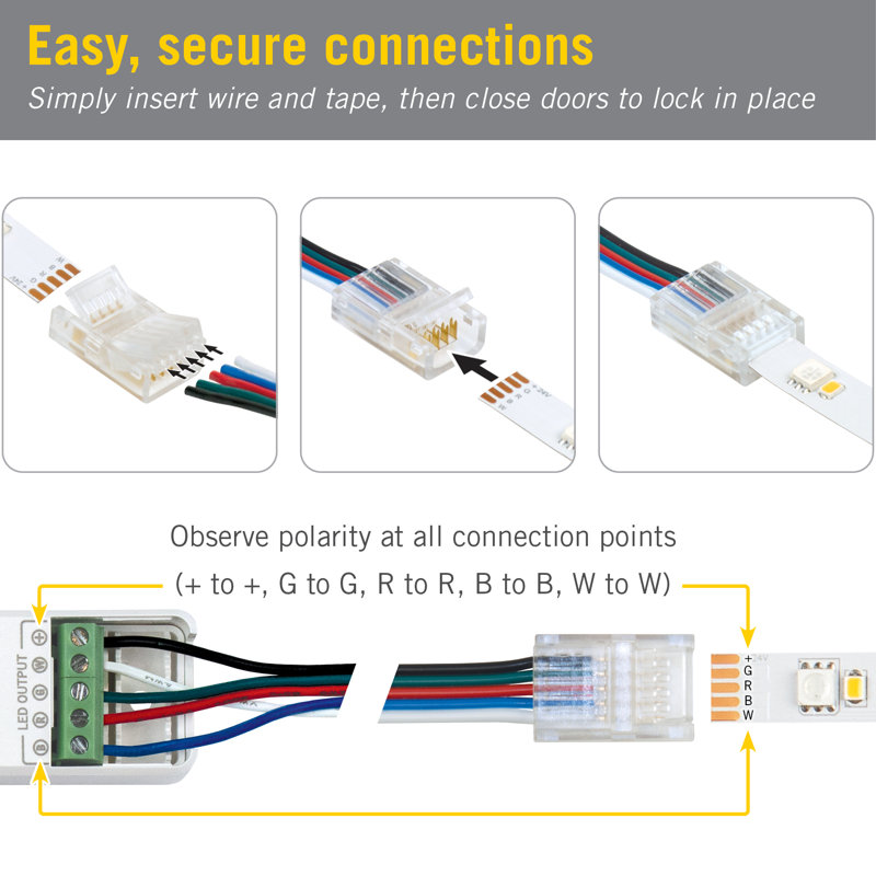 Connecteur de fil à bande 5 broches à DEL RVB + W, paquet de 6