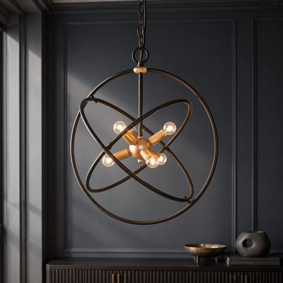 6-Light Farmhouse Orb Black Kitchen Pendant Lighting for Dining Room