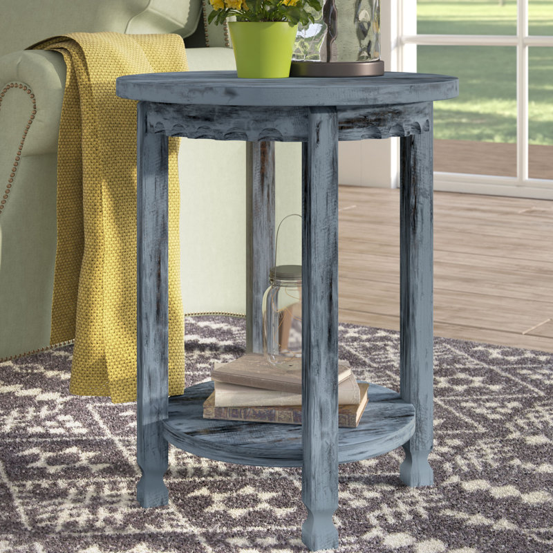 Mangum Solid Wood End Table, Blue