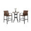 Ensemble de bar d'extérieur 3 pièces avec tabourets en rotin et plateau de table en verre