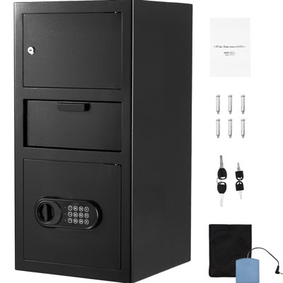 Coffre-fort robuste de 3,6 pieds cubes, fente à l'avant, noir, deux compartiments, coffre-fort à alarme avec fente et clavier numérique, idéal pour la maison de bureau, système de rangement à 3 niveaux, déverrouillage