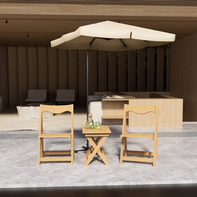 Hips Foldable Outdoor Seating With 2 Chairs And Rectangular Table, For Balcony Bistro Furniture -Like Finish Patio
