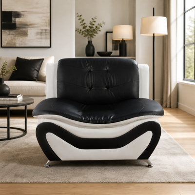 46"Faux Leather Accent Chair with Tufted Backrest