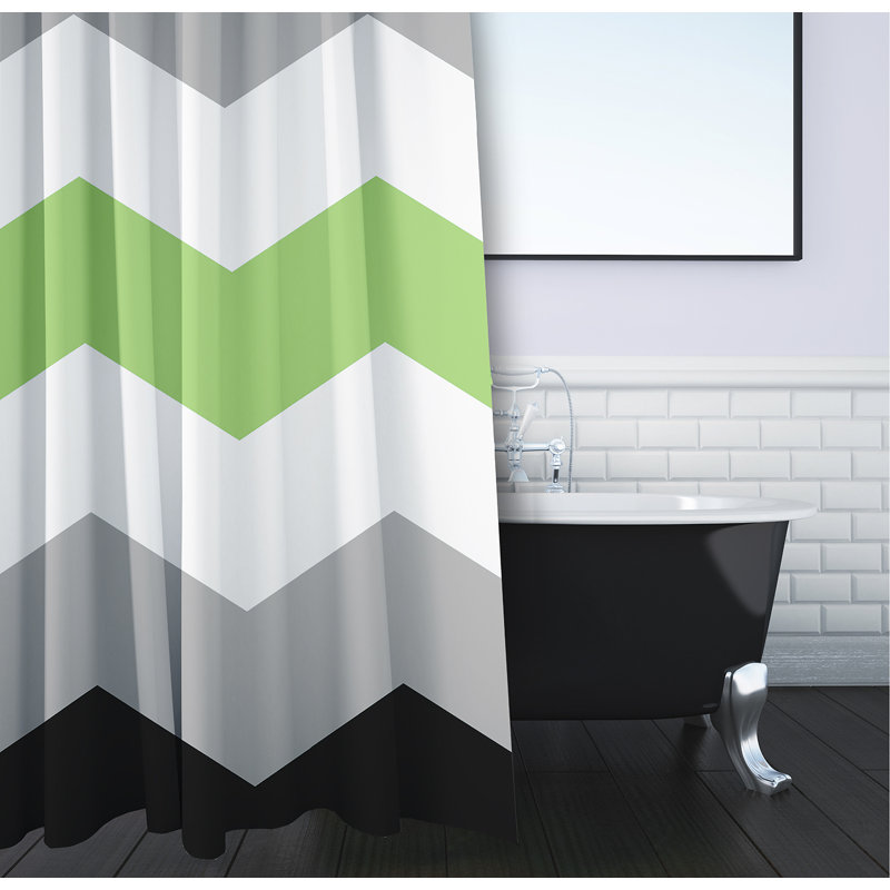 Rideau de douche en polyester à chevrons, Noir / gris / blanc / vert