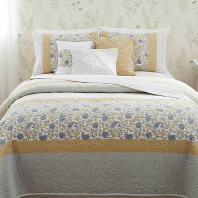 Ensemble de courtepointe 6 pièces en percale de coton avec coussins décoratifs jaune très grand / très grand californien