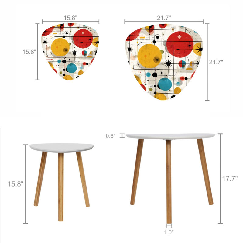 Triangle Nesting Coffee Table Set of 2 Mid century fifties modern atomic retro colors seamless Part End Table Modern Minimalist Side Table Set for Living Room Bedroom