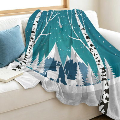 Green Ultra Soft Flannel Fleece Throw Blanket,Deer and Little Deer in Single-Sided Print