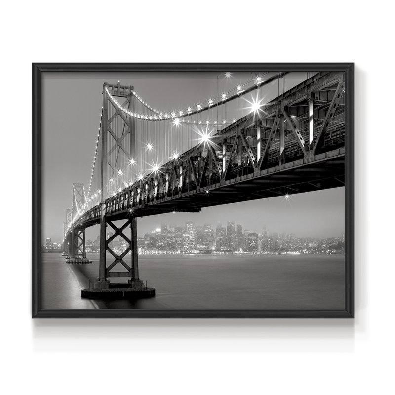 Bay Bridge at Night - Reproduction encadrée - Restickable, H 11 po x l 14 po, Noir, noir, noir, noir