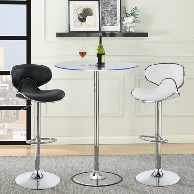 Led Bistro Bar Table With Glass Top - Round For Dining Room, 42 Inches Tall, 28 In Width And Depth, Soft Warm Glow Led, Metal Build, Easy Maintenance Surface