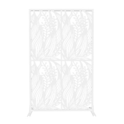 Metal Privacy Screens W3.8Ft X H6ft Outdoor And Indoor Divider With Free Standing Decorative Privacy Screen For Balcony Patio Garden Room Divider, White Leaf Shape