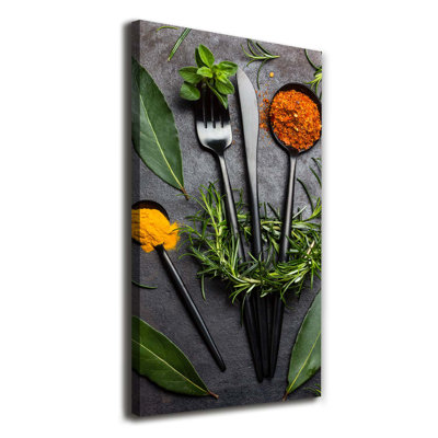 Cutlery And Spices - Wrapped Canvas Print