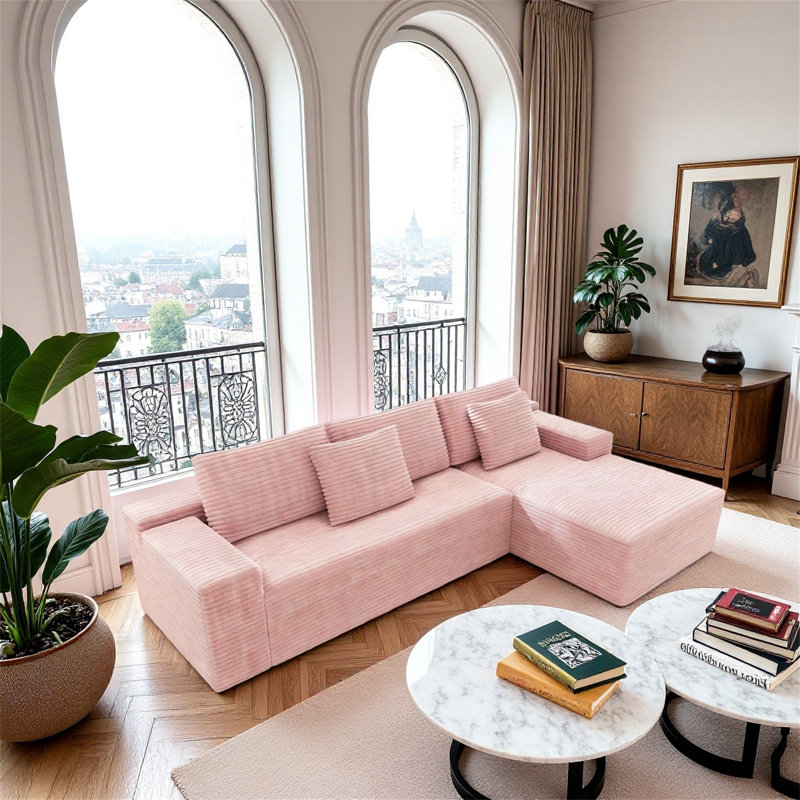Canapé modulaire de 104,3 pouces de style nuage avec fauteuil inclinable en forme de L, Oui, Rose