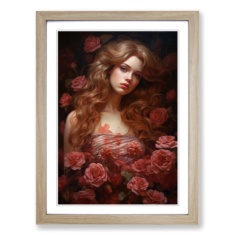 Rose Renaissance - Single Picture Frame Print on Wood, Oak Framed, 34cm H x 25cm W x 2cm D