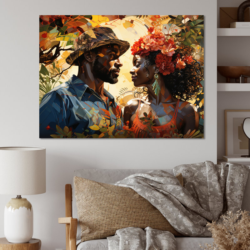 «African Couple Resilient I» - Art mural américain africain, H 24 po x l 32 po x P 1 po, Toile tendue
