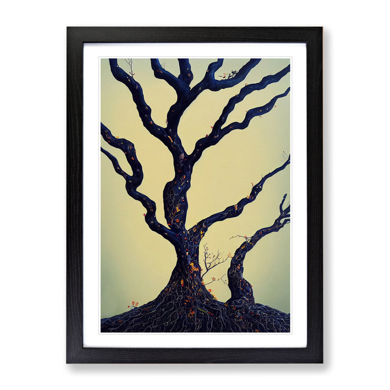 Mysterious Tree - Single Picture Frame Print, 64cm H x 46cm W, Black